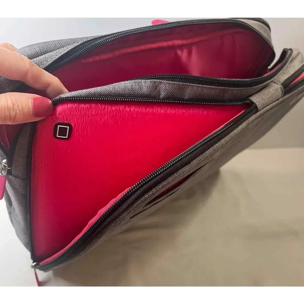 IHome Laptop Messenger Bag Grey Pink Tech Briefcase with Shoulder Strap New